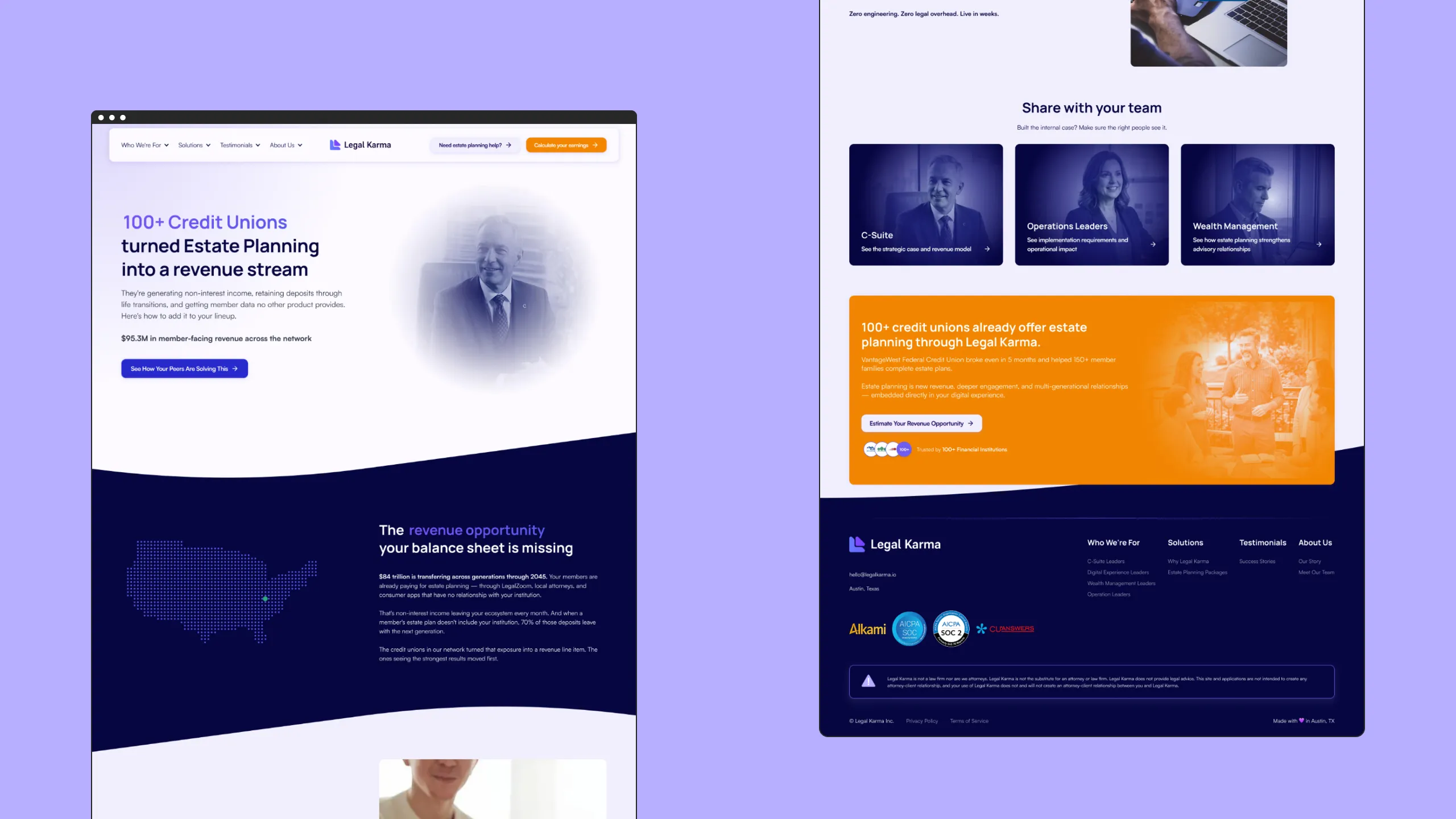 Legal Karma product screens